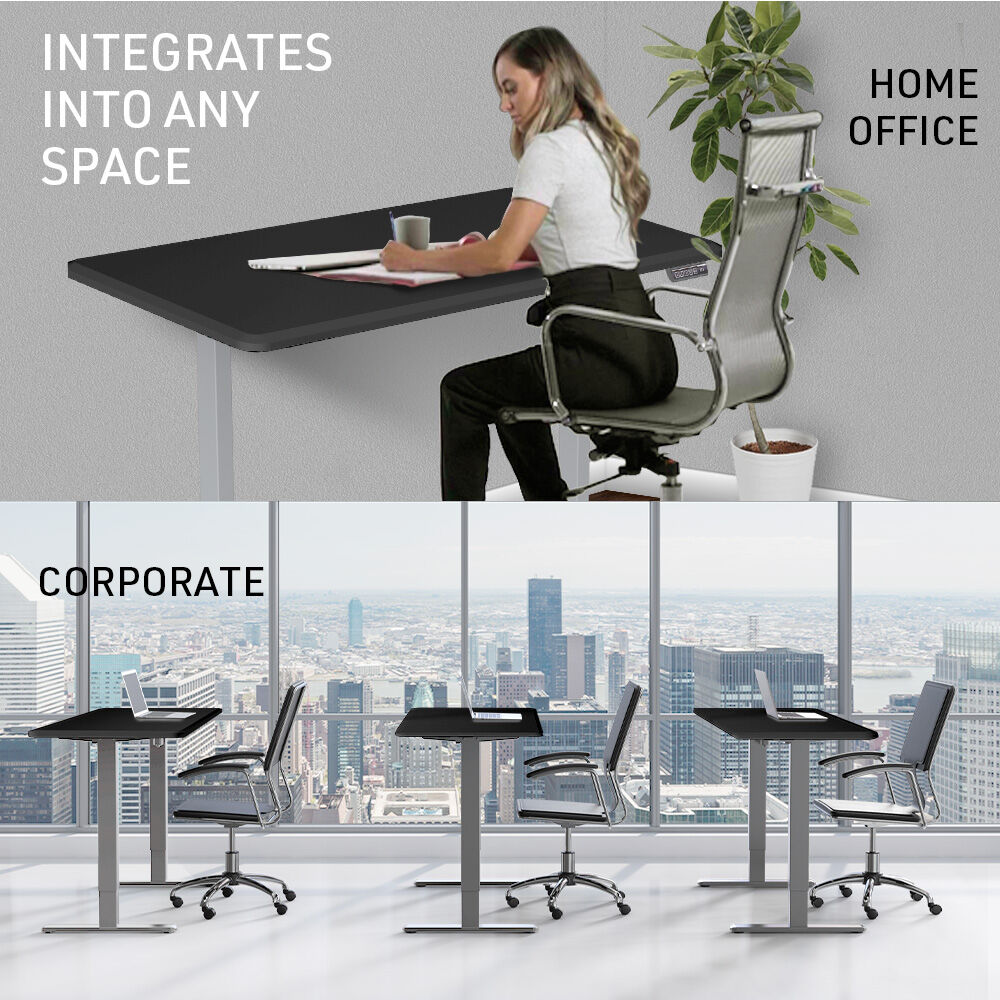 FORTIA Sit To Stand Up Standing Desk 150x68cm 72-118cm Electric Height Adjustable 50kg Rated Black/Silver Frame