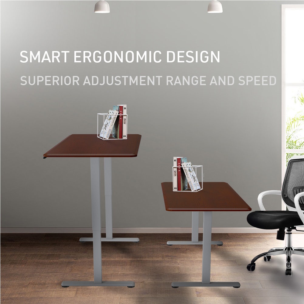 FORTIA Sit To Stand Up Standing Desk 150x68cm 72-118cm Height Adjustable 50kg Rated Walnut Style/Silver Frame