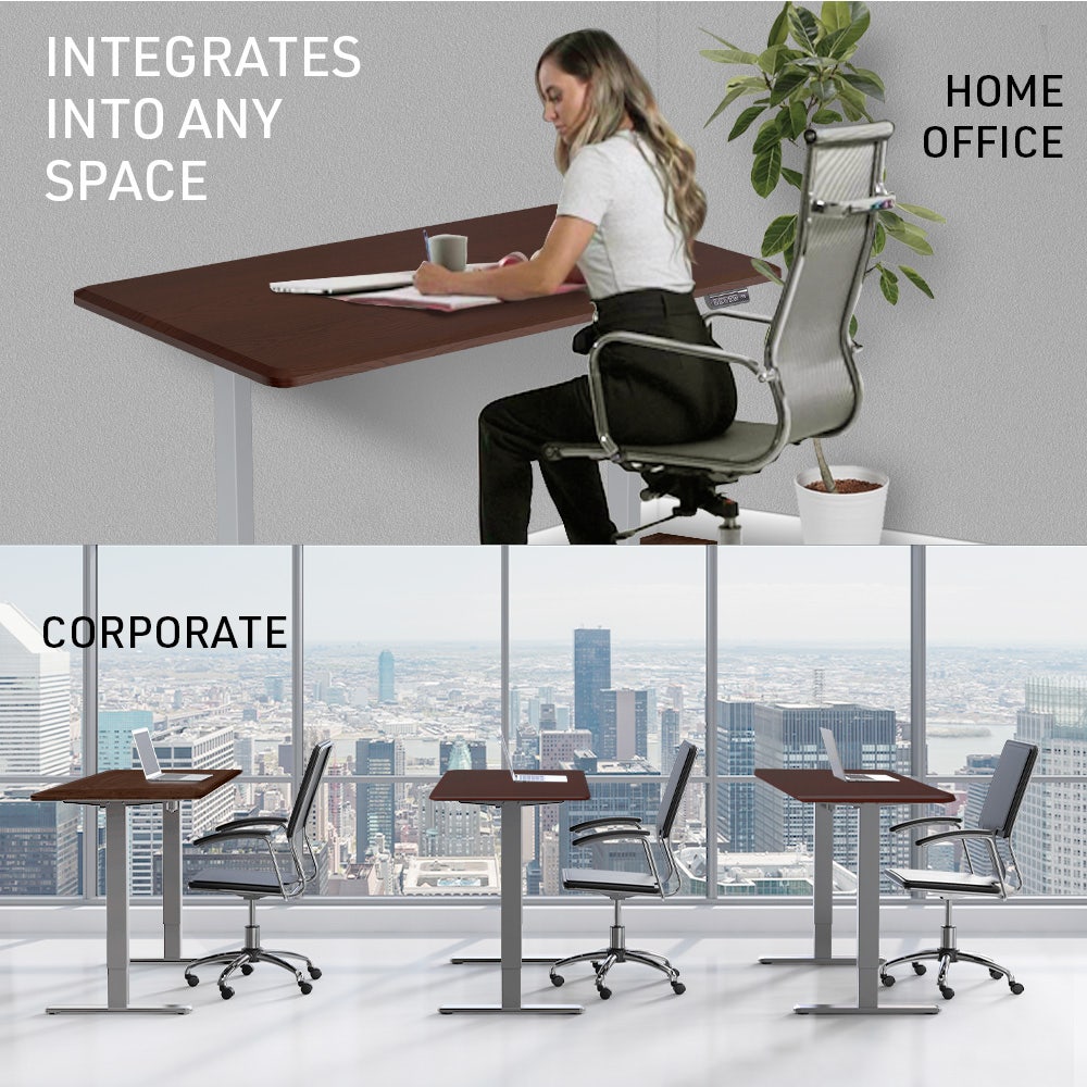 FORTIA Sit To Stand Up Standing Desk 150x68cm 72-118cm Height Adjustable 50kg Rated Walnut Style/Silver Frame