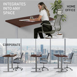 FORTIA Sit To Stand Up Standing Desk 150x68cm 72-118cm Height Adjustable 50kg Rated Walnut Style/Silver Frame - Close-Up Angle