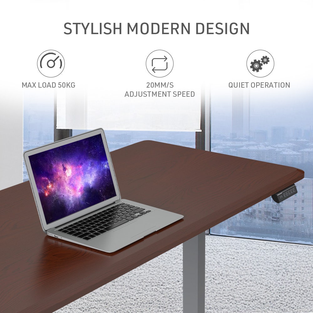 FORTIA Sit To Stand Up Standing Desk 150x68cm 72-118cm Height Adjustable 50kg Rated Walnut Style/Silver Frame