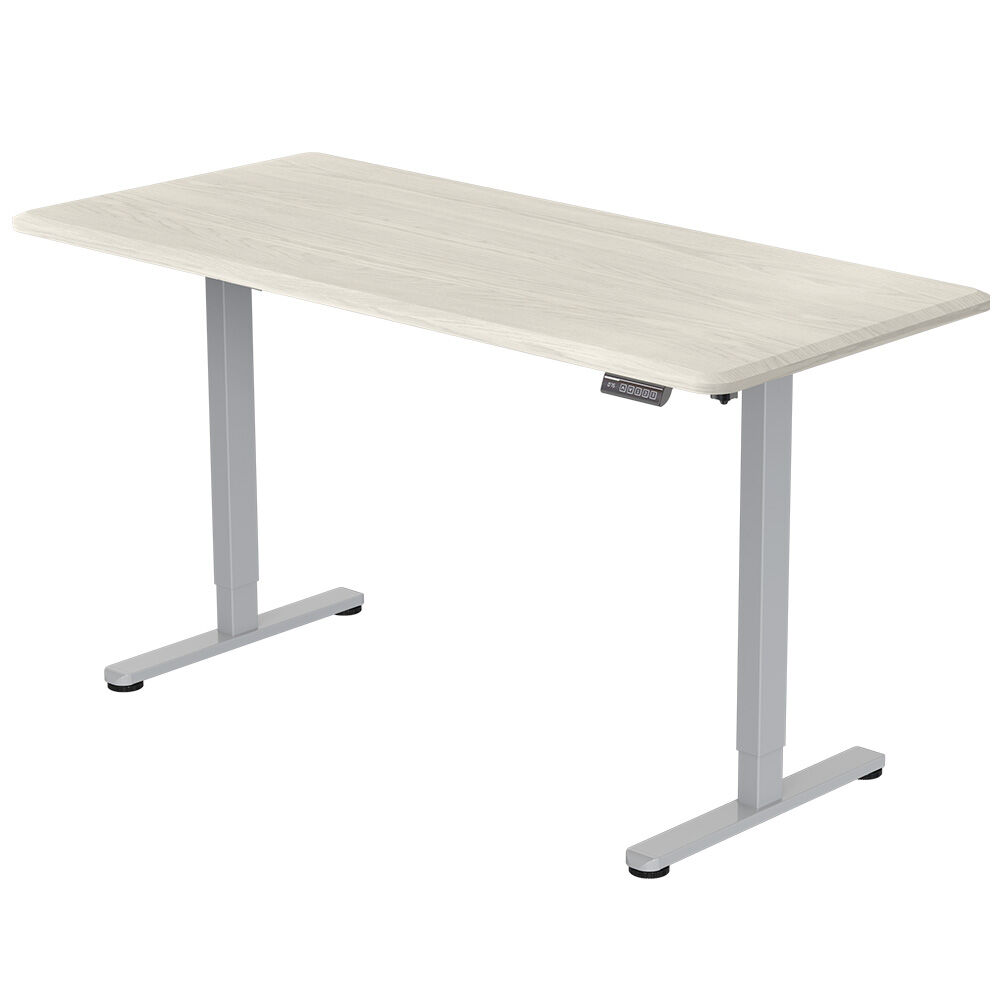 FORTIA Sit To Stand Up Standing Desk 150x68cm 72-118cm Height Adjustable 50kg Rated White Oak Style/Silver Frame