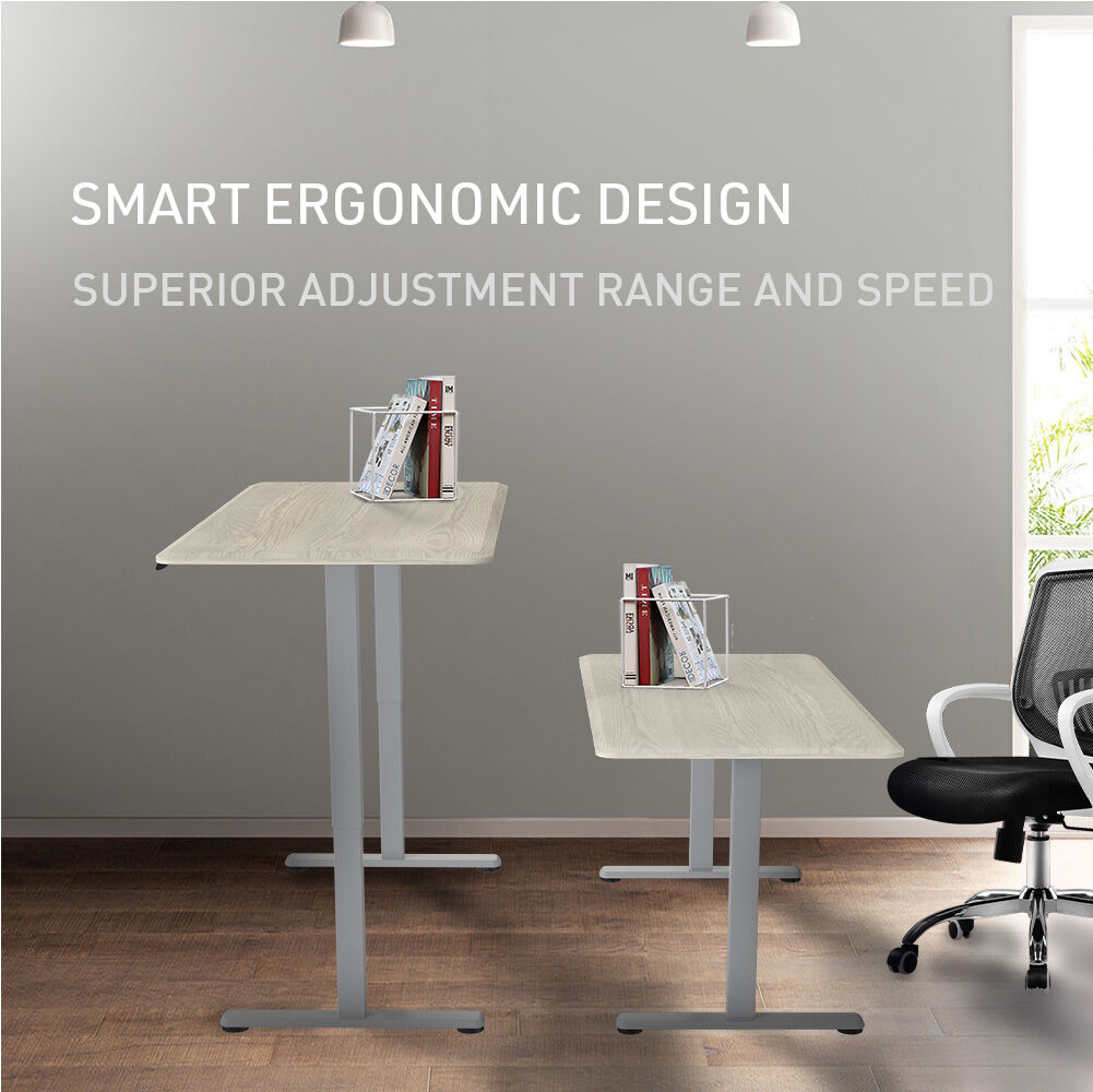 FORTIA Sit To Stand Up Standing Desk 150x68cm 72-118cm Height Adjustable 50kg Rated White Oak Style/Silver Frame