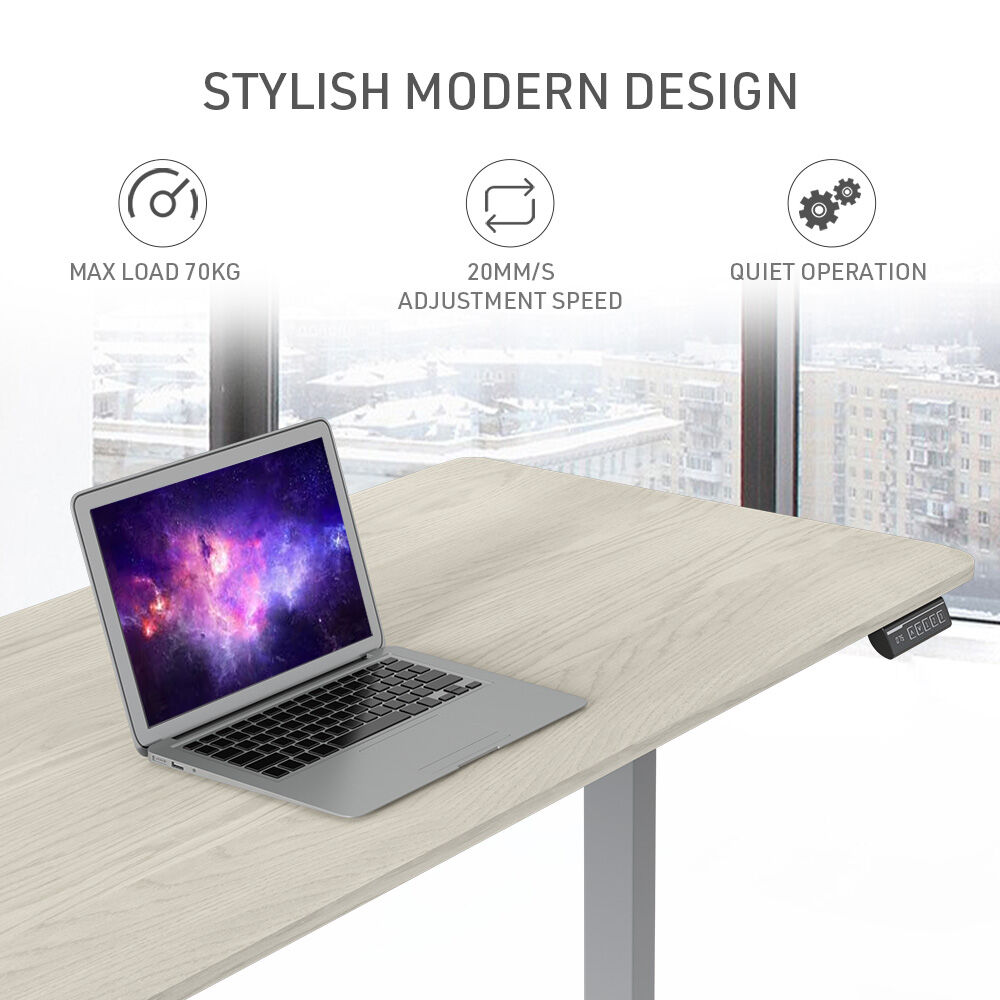FORTIA Sit To Stand Up Standing Desk 150x68cm 72-118cm Height Adjustable 50kg Rated White Oak Style/Silver Frame