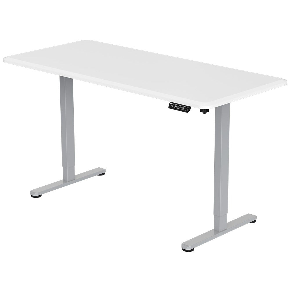 FORTIA Sit To Stand Up Standing Desk 150x68cm 72-118cm Height Adjustable 50kg Rated Matte White/Silver Frame