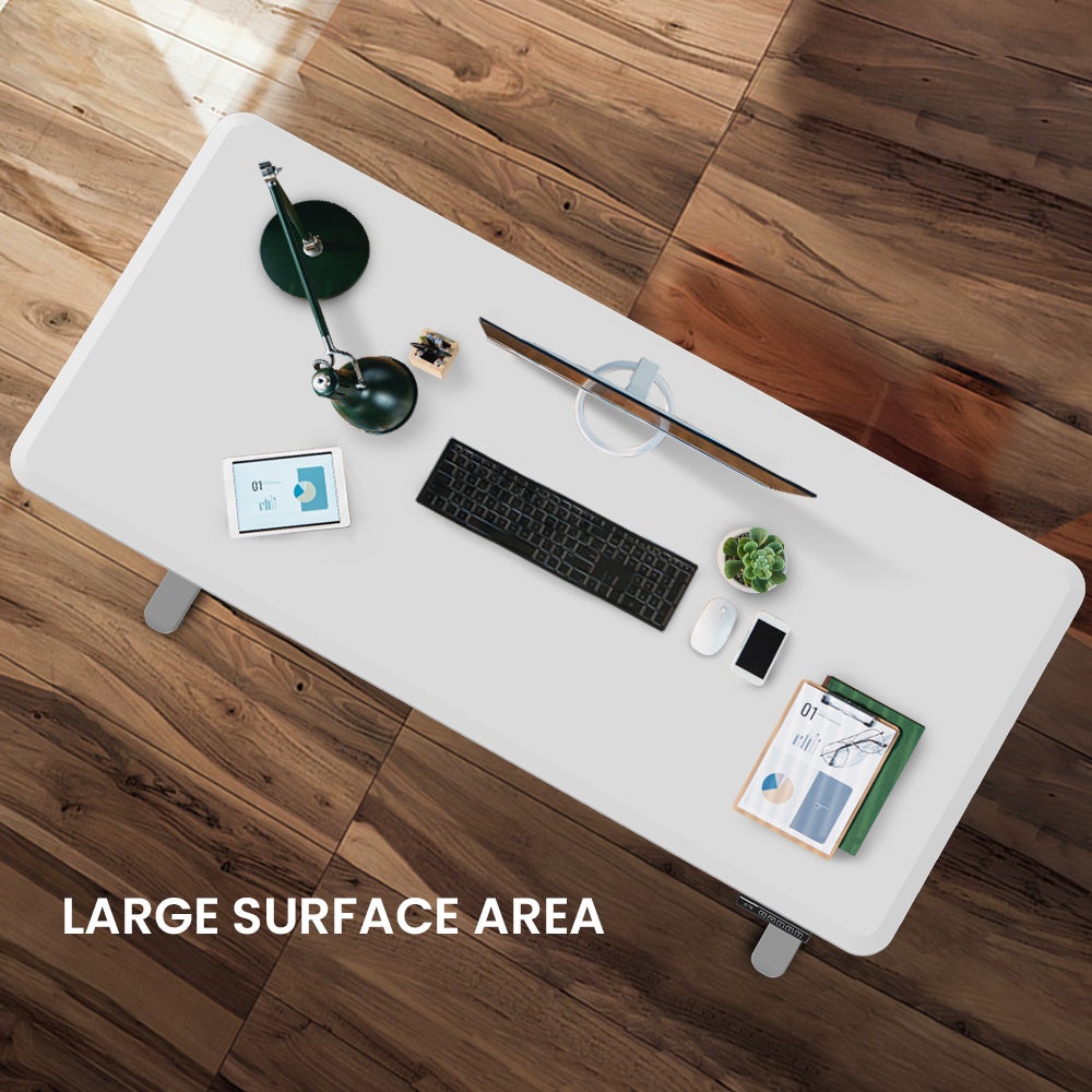 FORTIA Sit To Stand Up Standing Desk 150x68cm 72-118cm Height Adjustable 50kg Rated Matte White/Silver Frame