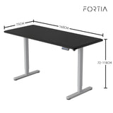 FORTIA Sit To Stand Up Standing Desk 160x75cm 72-118cm Height Adjustable 50kg Rated Black/Silver Frame - Front View