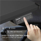 FORTIA Sit To Stand Up Standing Desk 160x75cm 72-118cm Height Adjustable 50kg Rated Black/Silver Frame - Close-Up Angle