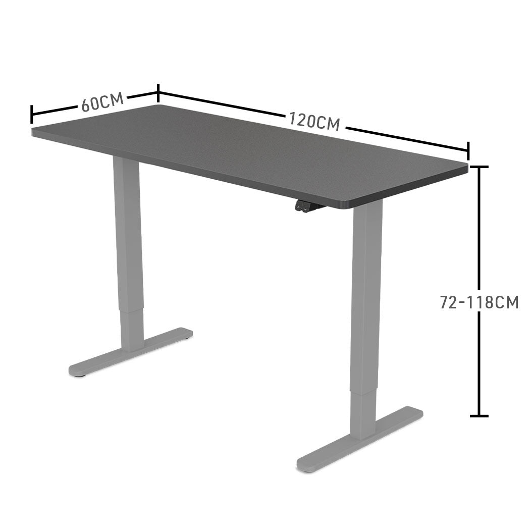 FORTIA Sit Stand Standing Desk 120x60cm 72-118cm Height Adjustable 70kg Load Black/Silver Frame
