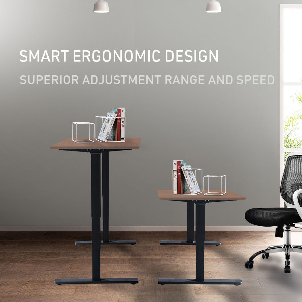 Fortia Sit To Stand Up Standing Desk 120x60cm 72-118cm Electric Height Adjustable 70kg Load Walnut Style/Black Frame