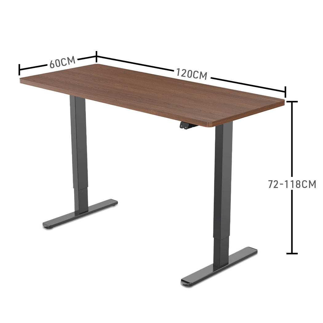 Fortia Sit To Stand Up Standing Desk 120x60cm 72-118cm Electric Height Adjustable 70kg Load Walnut Style/Black Frame