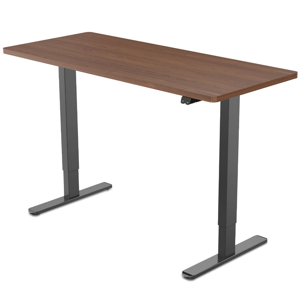 Fortia Sit To Stand Up Standing Desk 140x60cm 72-118cm Electric Height Adjustable 70kg Load Walnut Style/Black Frame