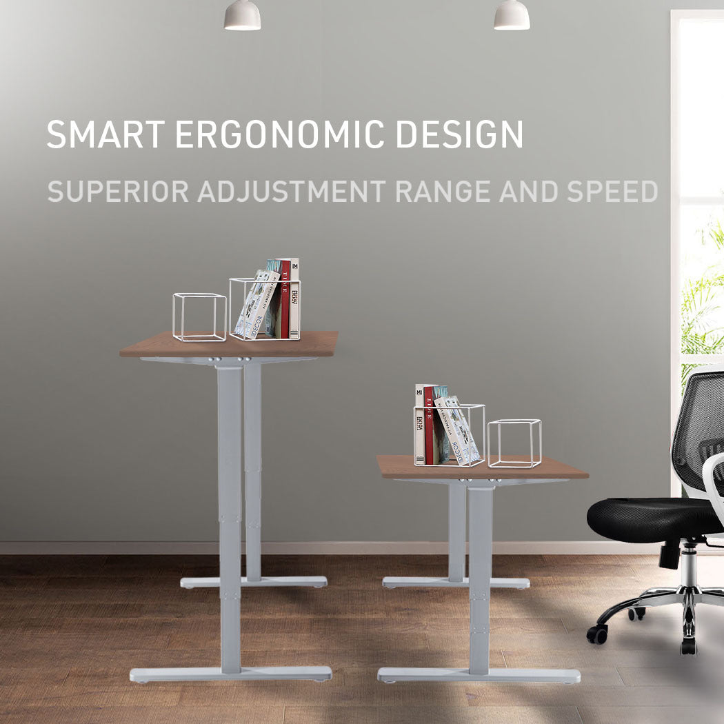 Fortia Sit To Stand Up Standing Desk 120x60cm 72-118cm Electric Height Adjustable 70kg Load Walnut Style/Silver Frame