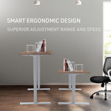 Fortia Sit To Stand Up Standing Desk 120x60cm 72-118cm Electric Height Adjustable 70kg Load Walnut Style/Silver Frame - Front View