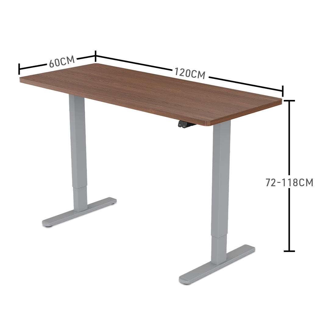 Fortia Sit To Stand Up Standing Desk 120x60cm 72-118cm Electric Height Adjustable 70kg Load Walnut Style/Silver Frame