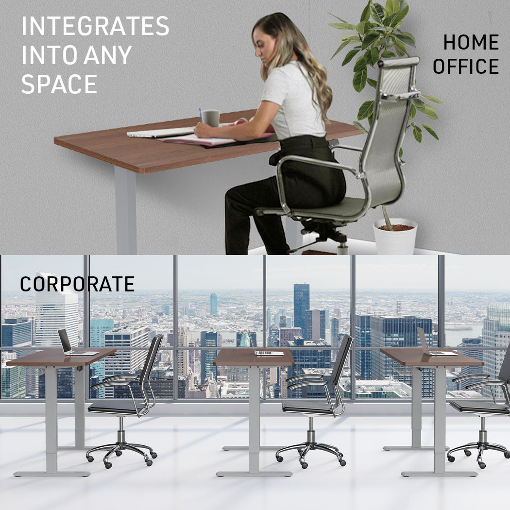 Fortia Sit To Stand Up Standing Desk 120x60cm 72-118cm Electric Height Adjustable 70kg Load Walnut Style/Silver Frame