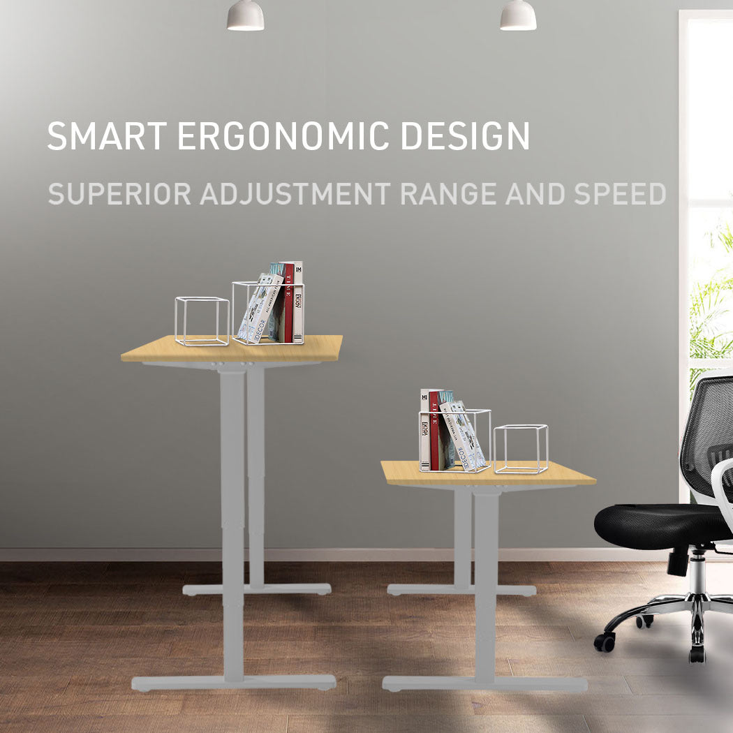 Fortia Sit To Stand Up Standing Desk 120x60cm 72-118cm Electric Height Adjustable 70kg Load White Oak Style/Silver Frame
