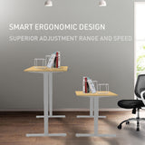 Fortia Sit To Stand Up Standing Desk 120x60cm 72-118cm Electric Height Adjustable 70kg Load White Oak Style/Silver Frame - Front View