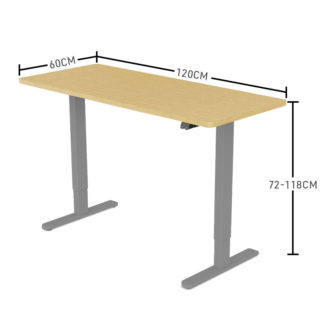 Fortia Sit To Stand Up Standing Desk 120x60cm 72-118cm Electric Height Adjustable 70kg Load White Oak Style/Silver Frame