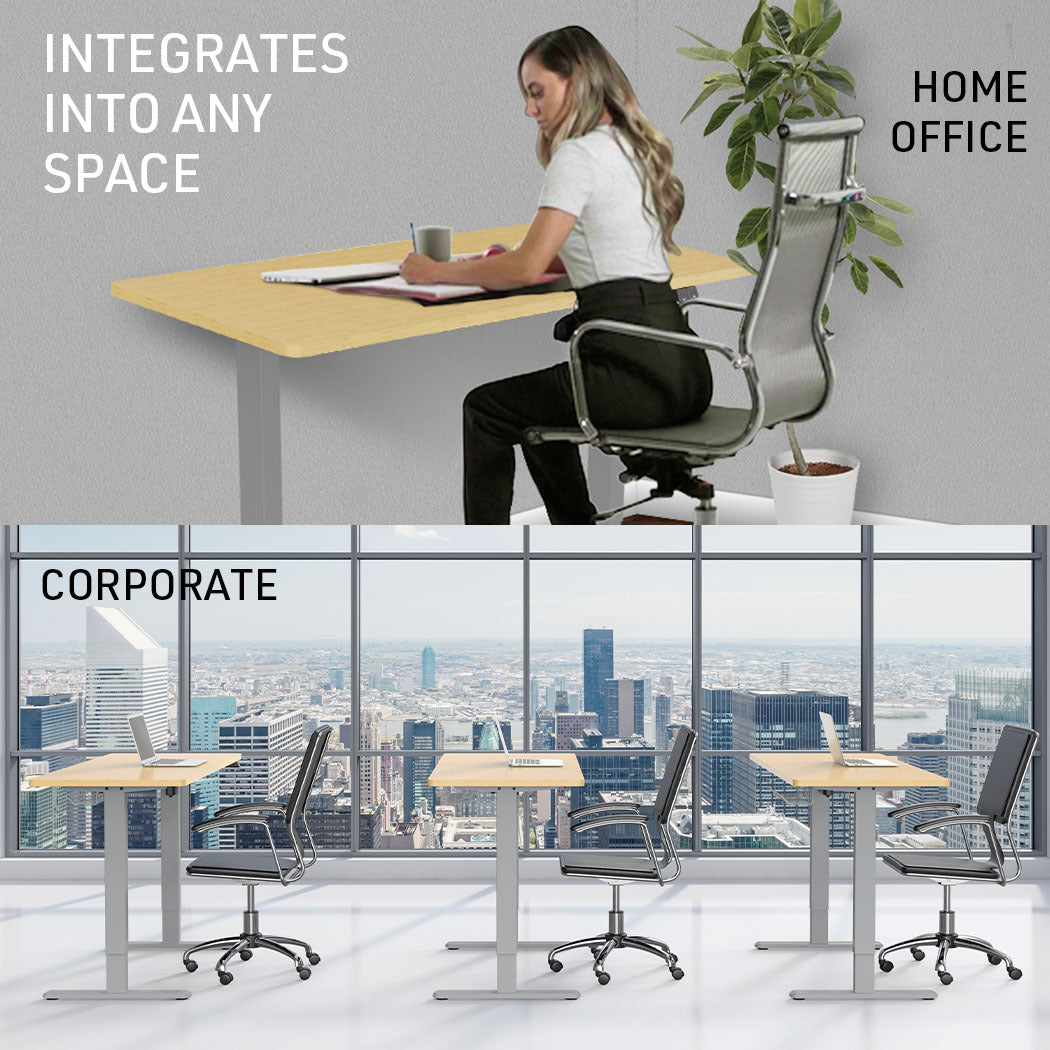 Fortia Sit To Stand Up Standing Desk 120x60cm 72-118cm Electric Height Adjustable 70kg Load White Oak Style/Silver Frame