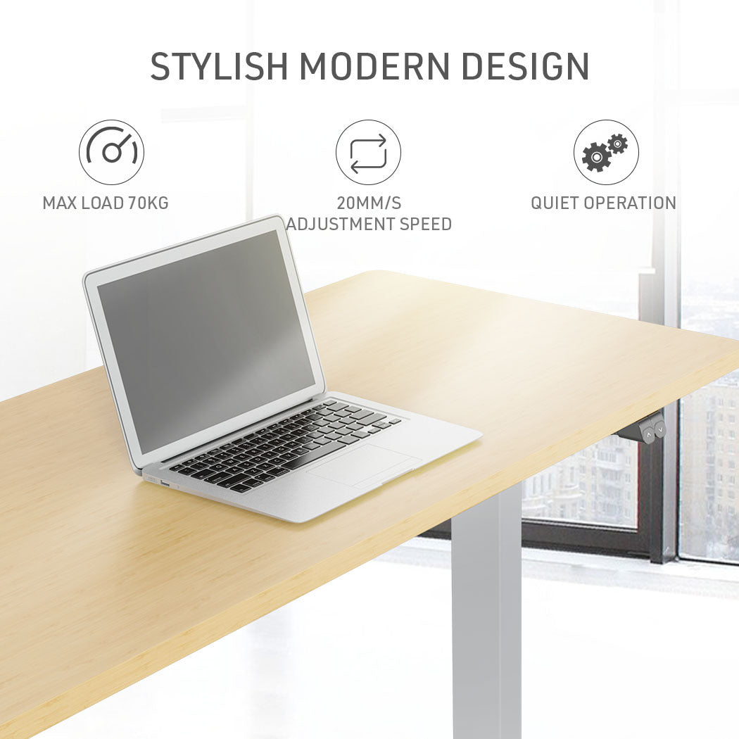 Fortia Sit To Stand Up Standing Desk 120x60cm 72-118cm Electric Height Adjustable 70kg Load White Oak Style/Silver Frame