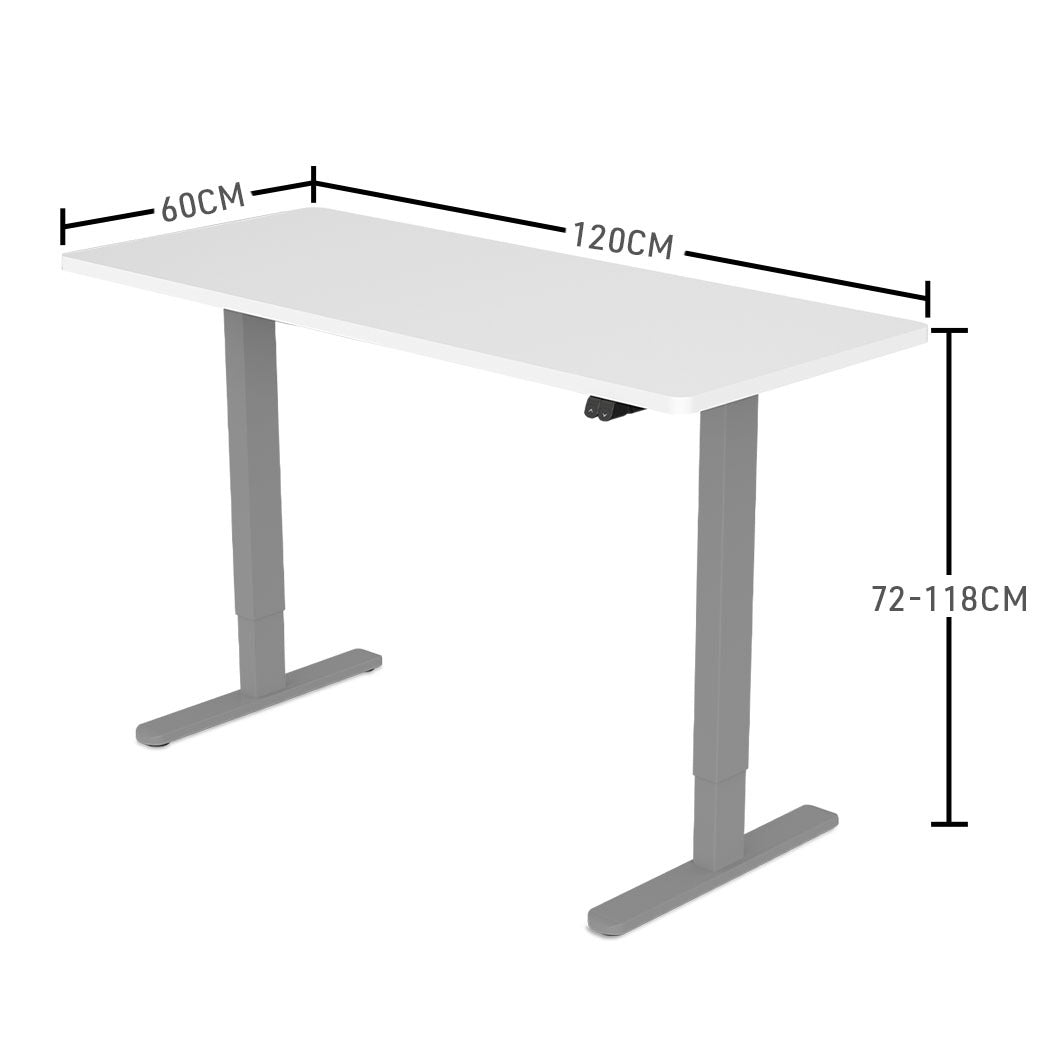 Fortia Sit To Stand Up Standing Desk 120x60cm 72-118cm Electric Height Adjustable 70kg Load White/Silver Frame