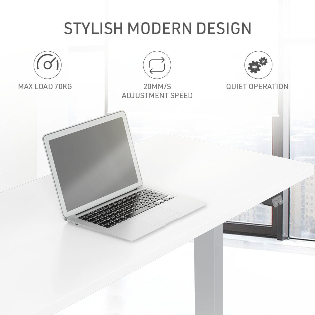 Fortia Sit To Stand Up Standing Desk 120x60cm 72-118cm Electric Height Adjustable 70kg Load White/Silver Frame