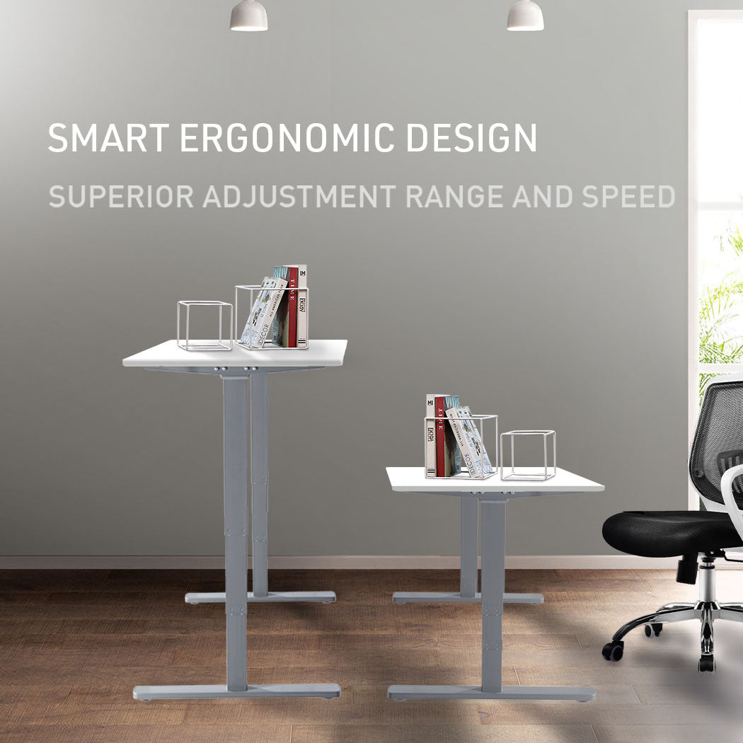 Fortia Sit To Stand Up Standing Desk 140x60cm 72-118cm Electric Height Adjustable 70kg Load White/Silver Frame