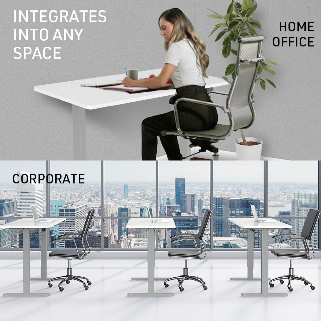 Fortia Sit To Stand Up Standing Desk 140x60cm 72-118cm Electric Height Adjustable 70kg Load White/Silver Frame