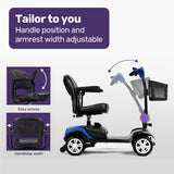 EQUIPMED Mobility Scooter Electric Motorised 4 Wheel Power Portable Folding - Close-Up Angle