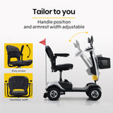 EQUIPMED Mobility Scooter Electric Motorized Ride On E-Scooter for Elderly Older Adult Handicap Aid - Low Angle