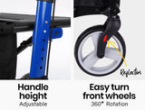EQUIPMED Rollator Walking Frame Walker Foldable Seat Mobility Aid Aluminium Blue - 45-Degree Angle