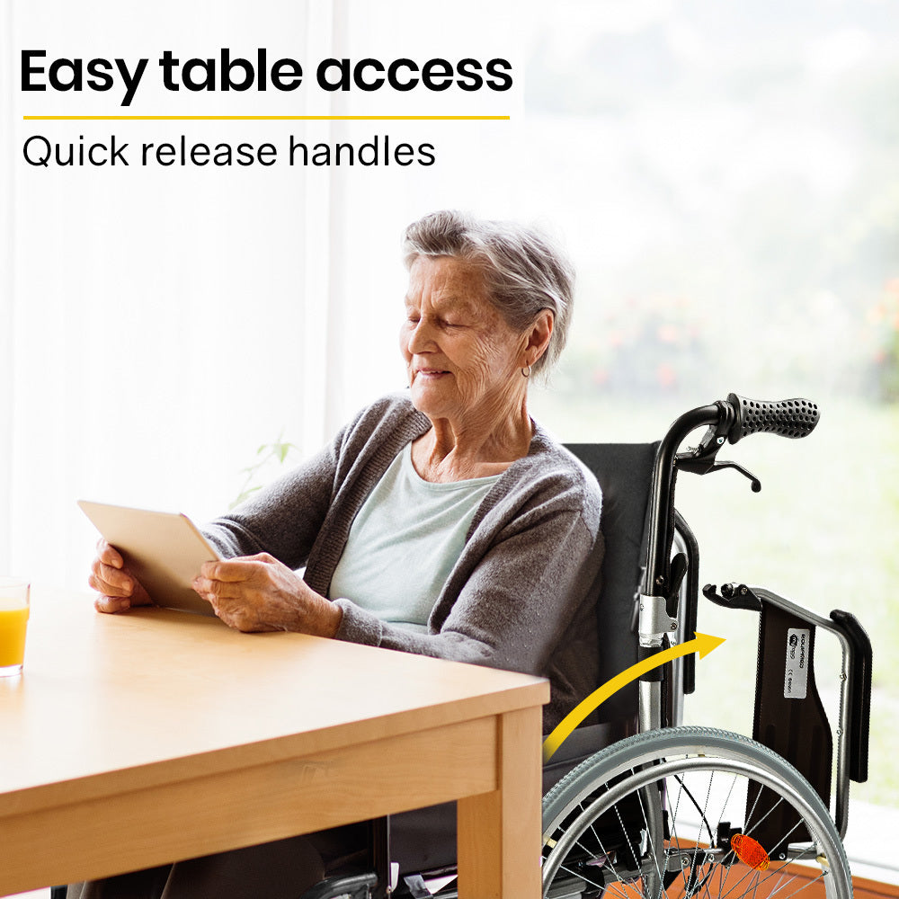 EQUIPMED 24 Inch Portable Folding Wheelchair 24 Mobility Wheel Chair Alloy, Senior Elderly Aid