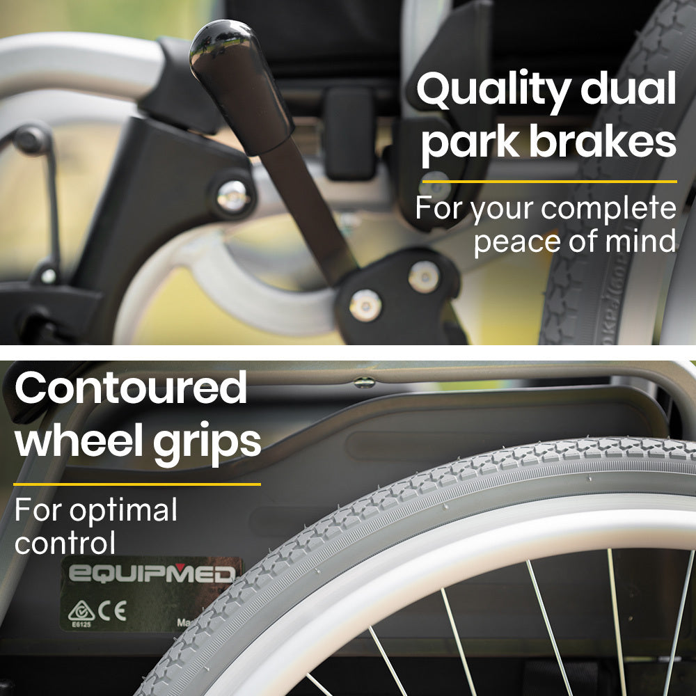 EQUIPMED 24 Inch Portable Folding Wheelchair 24 Mobility Wheel Chair Alloy, Senior Elderly Aid