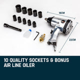 UNIMAC Air Impact Wrench Kit 17pc 1/2 Rattle Gun Set Socket Pneumatic Metric - Rear View