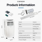 CARSON 3in1 Portable Air Conditioner 6000BTU Mobile Fan Cooler Cooling - Rear View