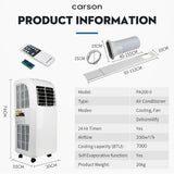 CARSON 3-in-1 Portable Air Conditioner Dehumidifier Fan Cooler Aircon 7000 BTU - Rear View