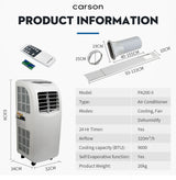 CARSON Portable Air Conditioner Mobile Fan Cooler Cooling Dehumidifier 9000BTU - Top-Down View