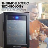 POLYCOOL 33L 12 Bottle Wine Bar Fridge Countertop Cooler Compressor Mirrored Glass Door, Black - Side View