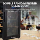 POLYCOOL 33L 12 Bottle Wine Bar Fridge Countertop Cooler Compressor Mirrored Glass Door, Black - 45-Degree Angle