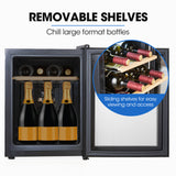 POLYCOOL 33L 12 Bottle Wine Bar Fridge Countertop Cooler Compressor Mirrored Glass Door, Black - Extra Image