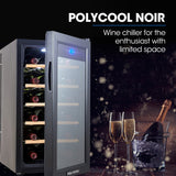 POLYCOOL 47L 18 Bottle Wine Bar Fridge Countertop Cooler Compressor Mirrored Glass Door, Black - Front View