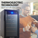 POLYCOOL 47L 18 Bottle Wine Bar Fridge Countertop Cooler Compressor Mirrored Glass Door, Black - Side View