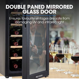 POLYCOOL 47L 18 Bottle Wine Bar Fridge Countertop Cooler Compressor Mirrored Glass Door, Black - 45-Degree Angle