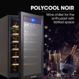 POLYCOOL 72L 28 Bottle Wine Bar Fridge Countertop Cooler Compressor Mirrored Glass Door, Black - Front View