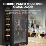 POLYCOOL 72L 28 Bottle Wine Bar Fridge Countertop Cooler Compressor Mirrored Glass Door, Black - 45-Degree Angle