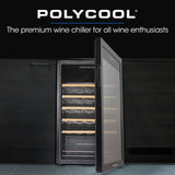 POLYCOOL 95L 34 Bottle Wine Bar Fridge Underbench Cooler Compressor Glass Door, Black - Front View