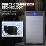 POLYCOOL 95L 34 Bottle Wine Bar Fridge Underbench Cooler Compressor Glass Door, Black - Side View