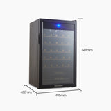 POLYCOOL 95L 34 Bottle Wine Bar Fridge Underbench Cooler Compressor Glass Door, Black - 45-Degree Angle