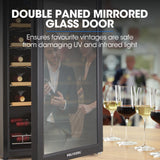 POLYCOOL 95L 34 Bottle Wine Bar Fridge Underbench Cooler Compressor Glass Door, Black - Close-Up Angle
